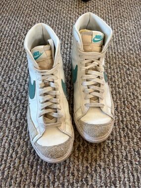 Nike Women’s White High-Top Sneakers with Teal Swoosh